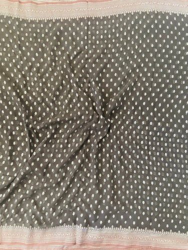 Banarasi Pure Chiffon Saree | Gray | Handwoven | Ships from California